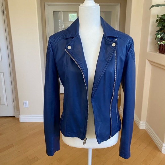 Black Rivet G-lll Apparel Group Jackets & Blazers - NWOT Black Rivet Blue Soft Vegan Leather Moto Jacket Fitted Design
